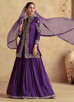 Chinnon Silk Purple Wedding Wear Embroidery Work Readymade Plazzo Suit